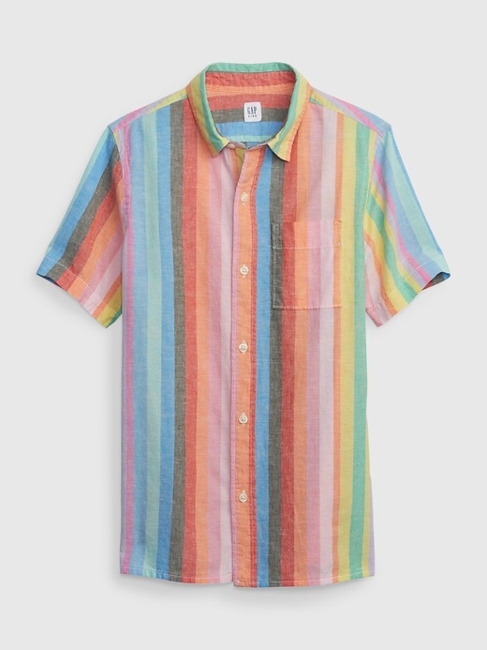 GAP Rainbow Striped Linen Blend Short-Sleeve Button-Down Shirt NWT size L/10